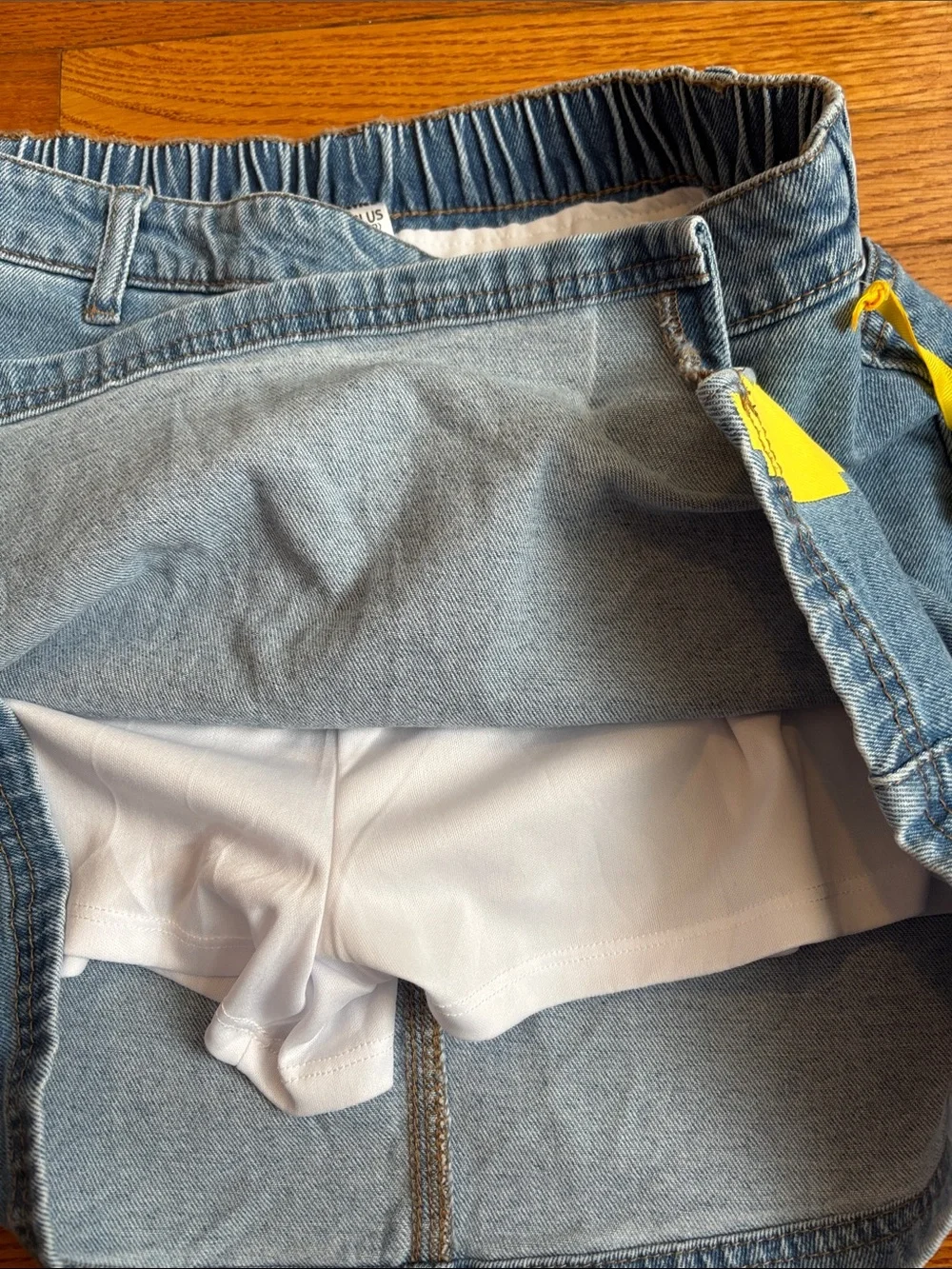 Justice Blue Denim Mini Skirt with Yellow Patch